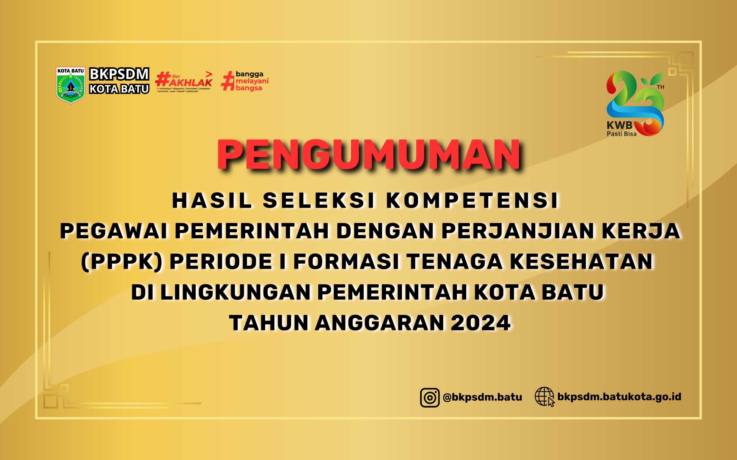 Pengumuman Hasil Seleksi Kompetensi Pegawai Pemerintah Dengan Perjanjian Kerja(PPPK) Periode 1 Formasi Tenaga Kesehatan Tahun Anggaran 2024