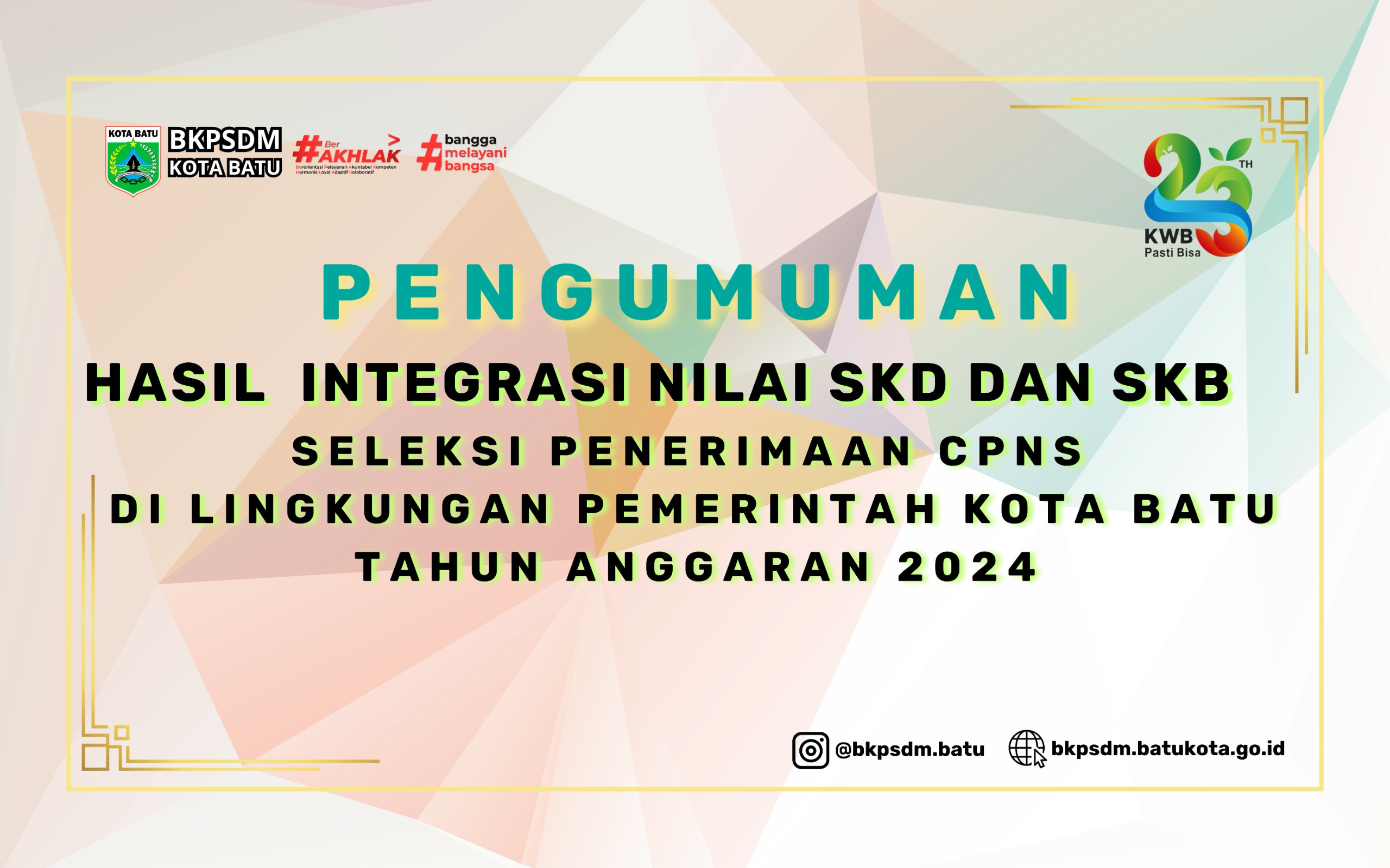 Pengumuman Hasil Integrasi Nilai SKD dan SKB Seleksi Penerimaan CPNS Tahun Anggaran 2024