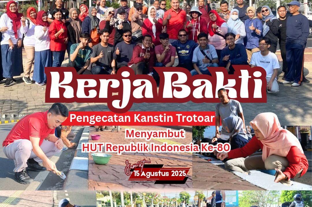 Kerja Bakti Pengecatan Kanstin Trotoar Menyambut HUT Republik Indonesia Ke-80