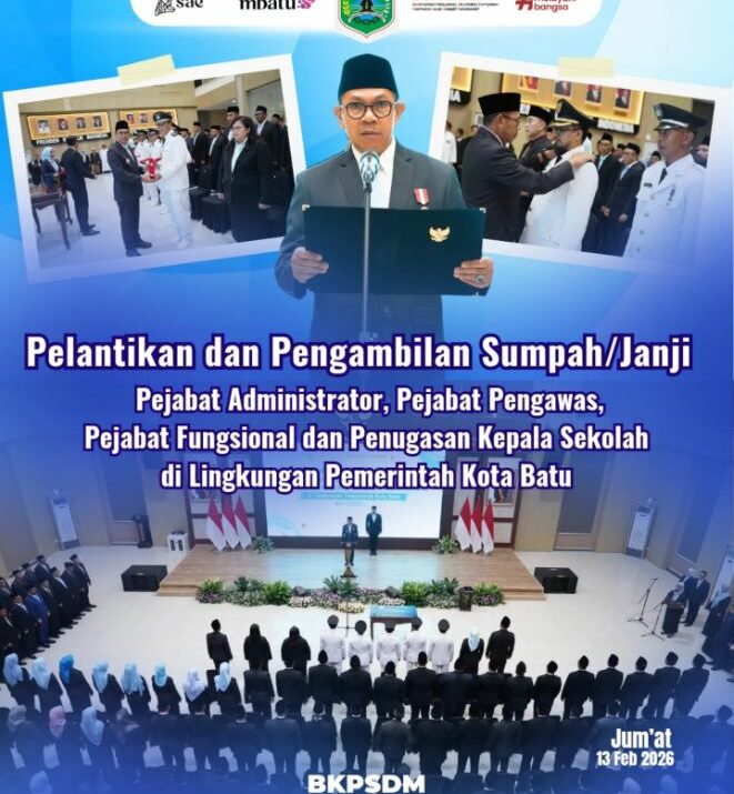 Pelantikan dan Pengambilan Sumpah/Janji Pejabat Administrator, Pejabat Pengawas, Pejabat Fungsional dan Penugasan Kepala Sekolah di Lingkungan Pemerintah Kota Batu