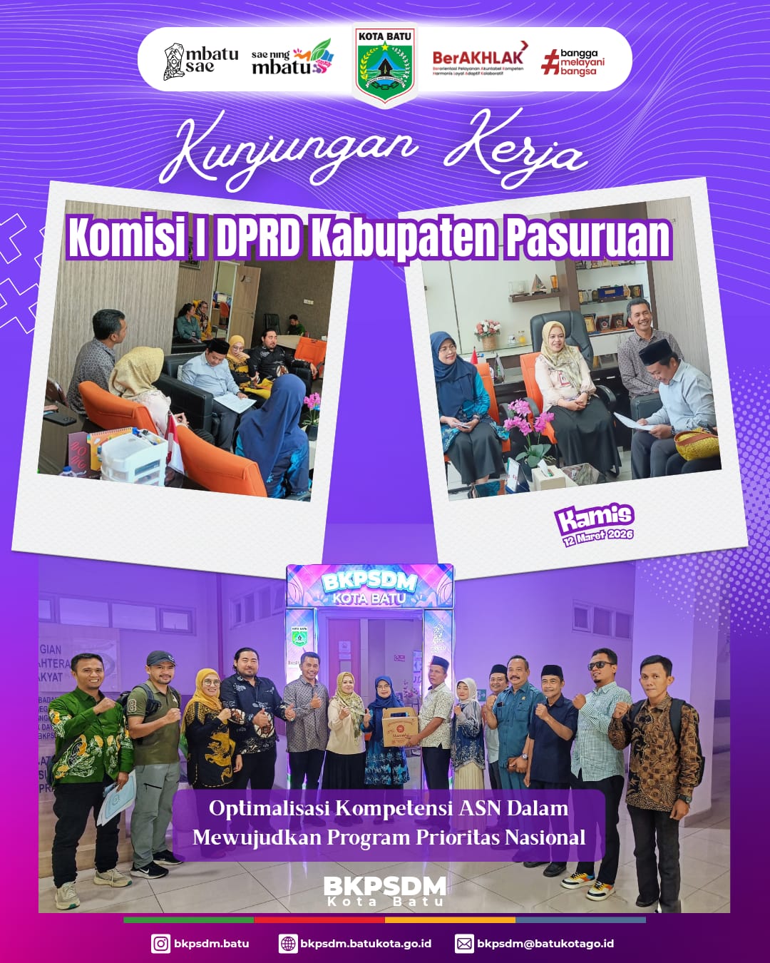 Kunjungan Kerja Komisi I DPRD Kabupaten Pasuruan. Optimalisasi Kompetensi ASN Dalam Mewujudkan Program Prioritas Nasional